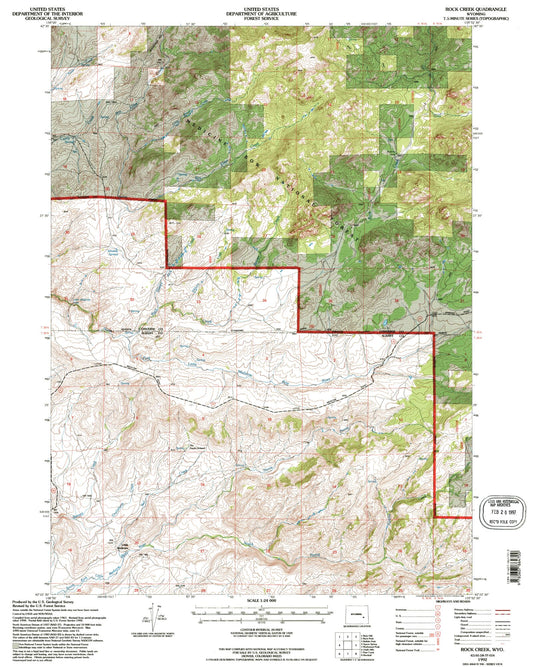 Classic USGS Rock Creek Wyoming 7.5'x7.5' Topo Map Image