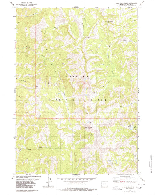 Classic USGS Rock Lake Peak Wyoming 7.5'x7.5' Topo Map Image