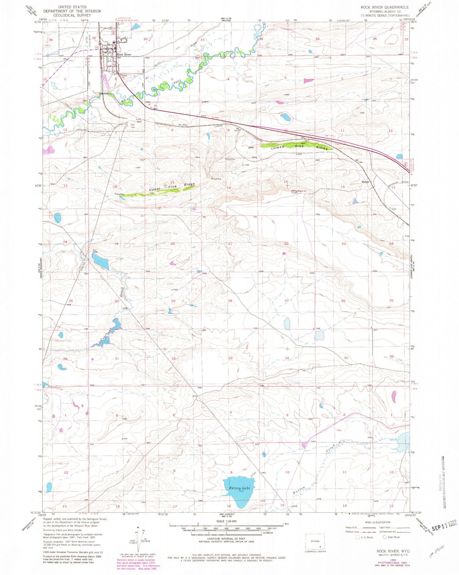 Classic USGS Rock River Wyoming 7.5'x7.5' Topo Map Image