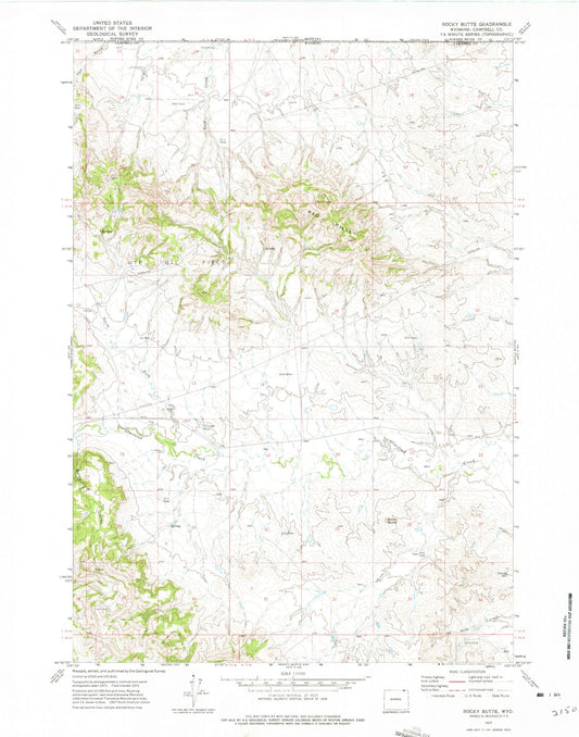 Classic USGS Rocky Butte Wyoming 7.5'x7.5' Topo Map Image