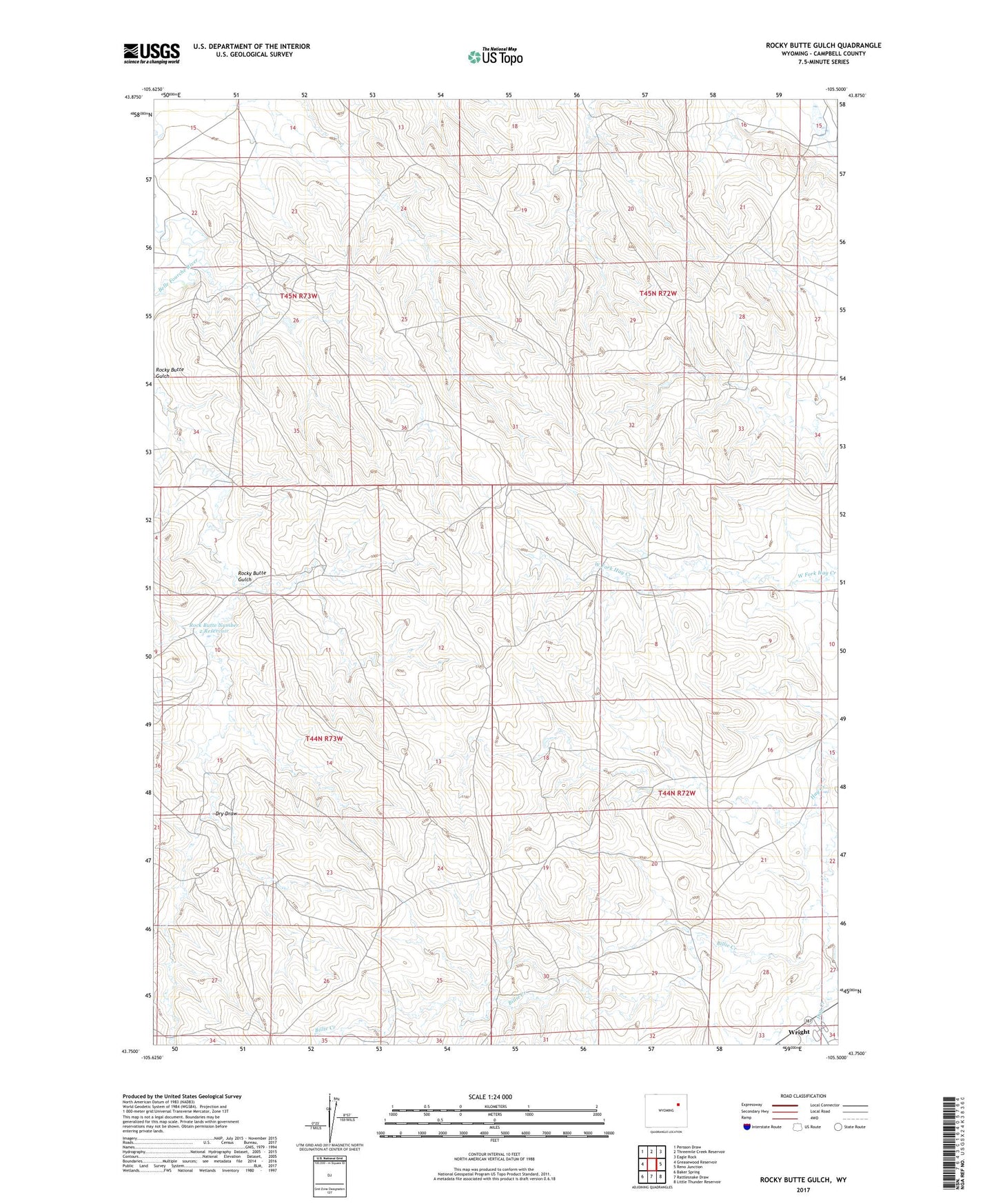 Rocky Butte Gulch Wyoming US Topo Map Image