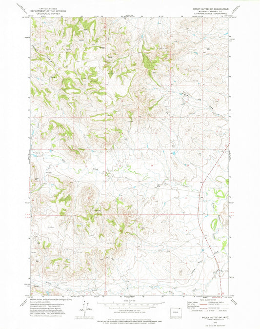 Classic USGS Rocky Butte SW Wyoming 7.5'x7.5' Topo Map Image