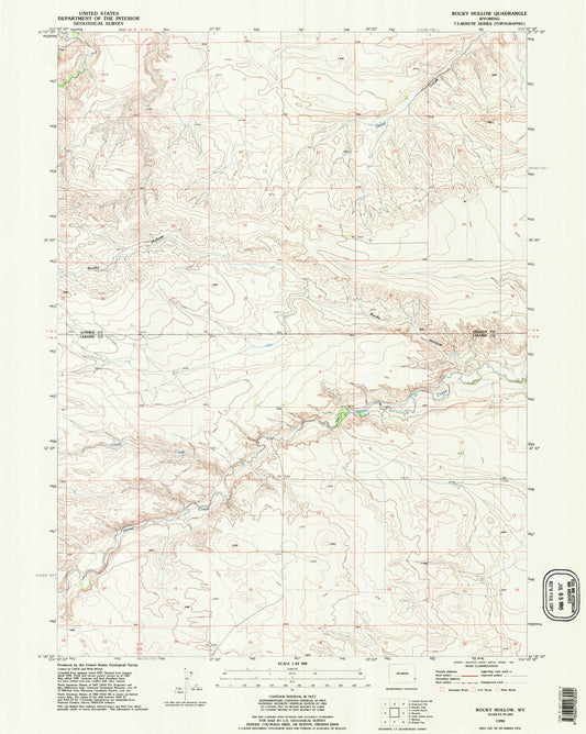 Classic USGS Rocky Hollow Wyoming 7.5'x7.5' Topo Map Image