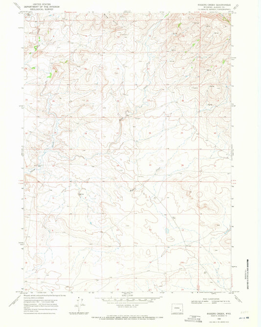 Classic USGS Rogers Creek Wyoming 7.5'x7.5' Topo Map Image