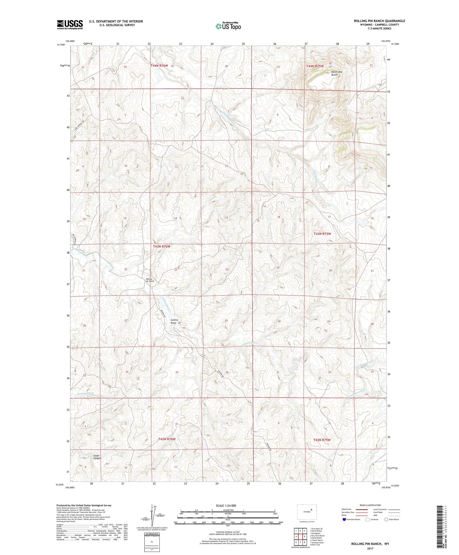 Rolling Pin Ranch Wyoming US Topo Map Image