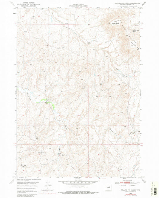 Classic USGS Rolling Pin Ranch Wyoming 7.5'x7.5' Topo Map Image