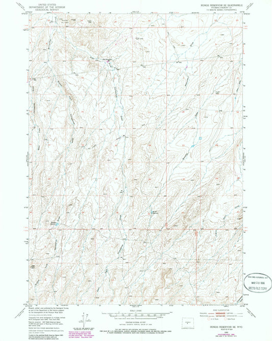 Classic USGS Rongis Reservoir SE Wyoming 7.5'x7.5' Topo Map Image