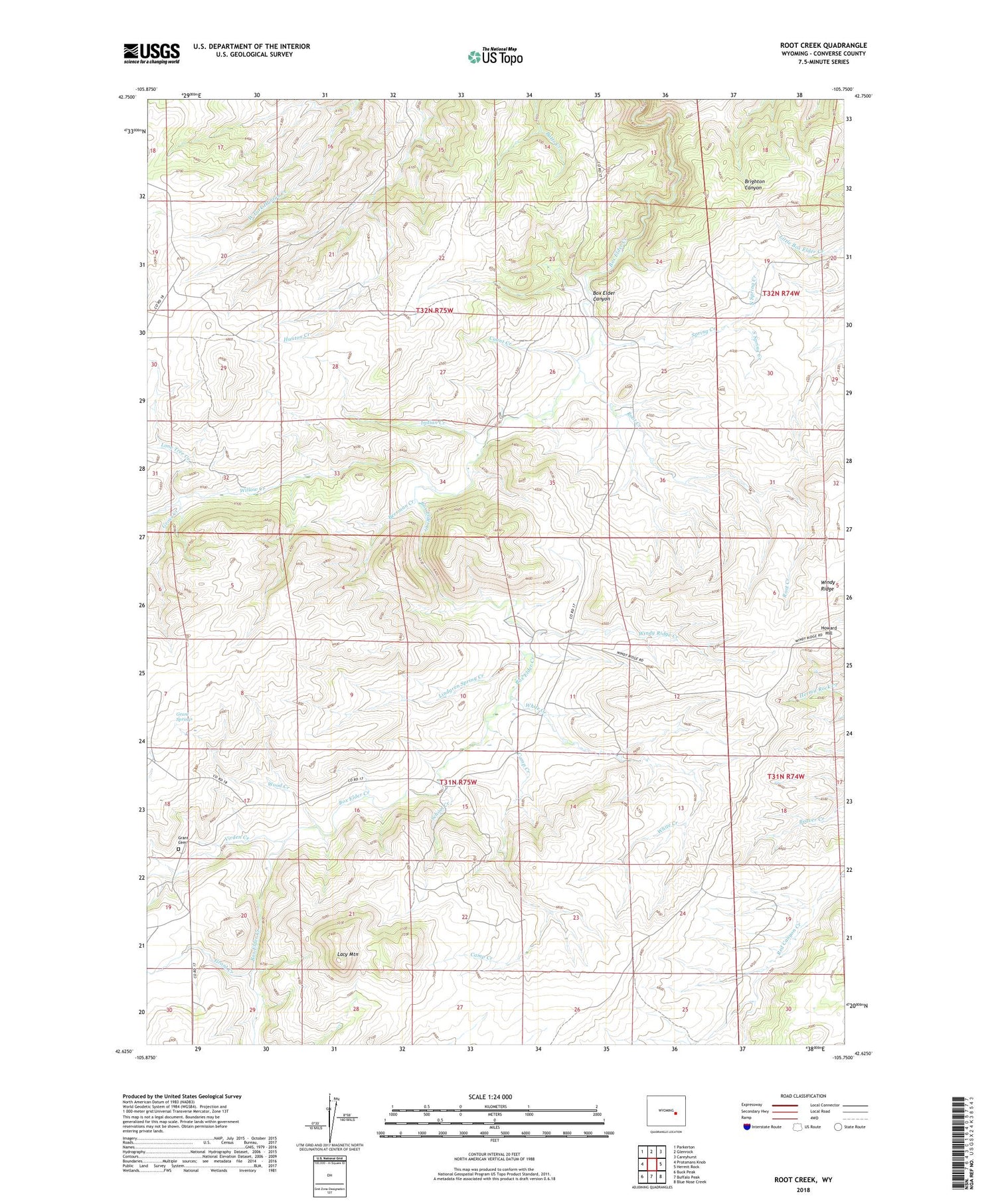 Root Creek Wyoming US Topo Map Image