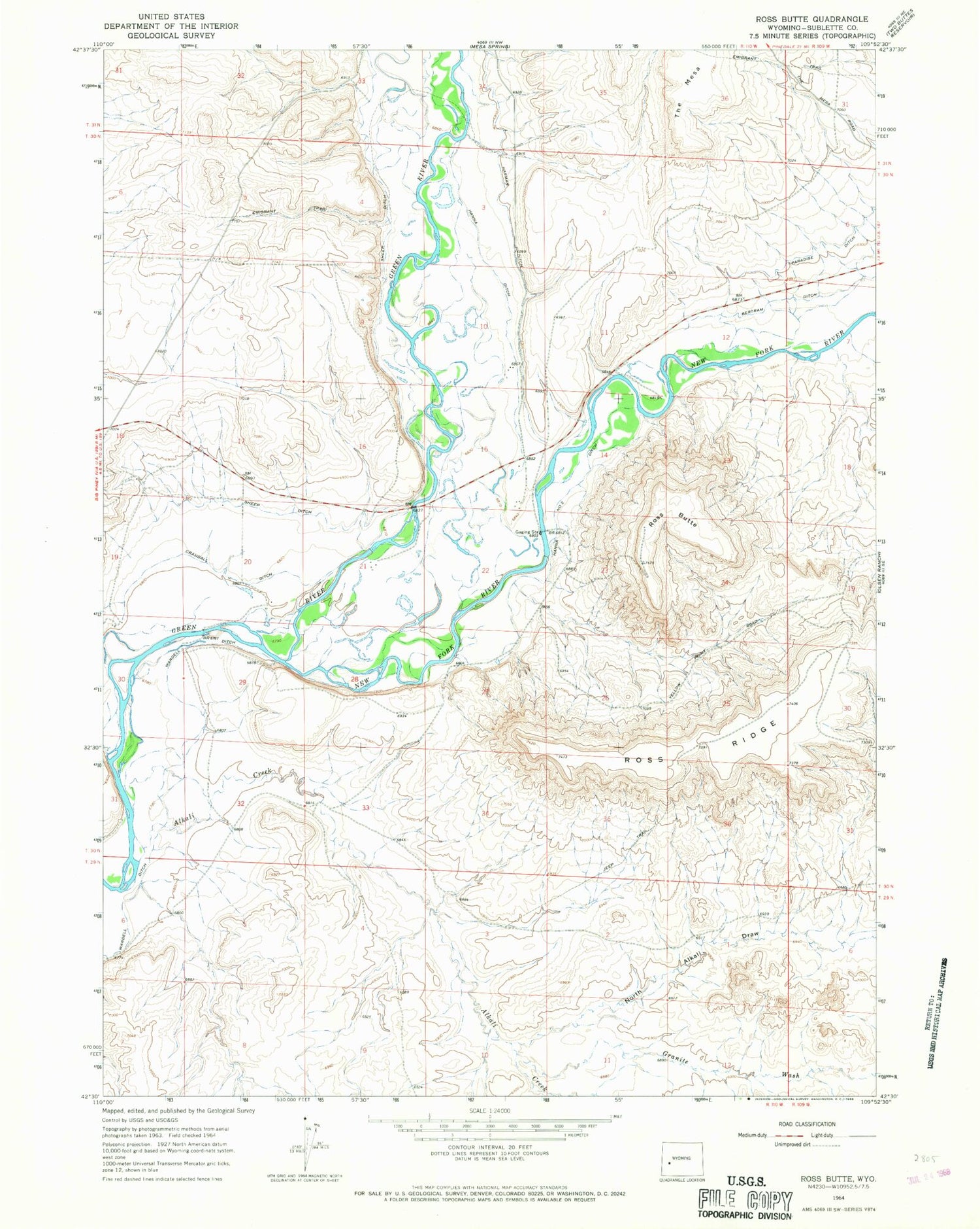 Classic USGS Ross Butte Wyoming 7.5'x7.5' Topo Map Image
