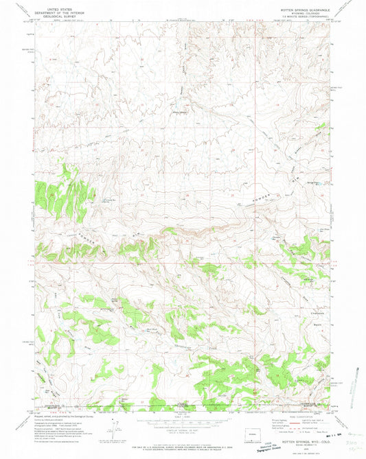Classic USGS Rotten Springs Wyoming 7.5'x7.5' Topo Map Image
