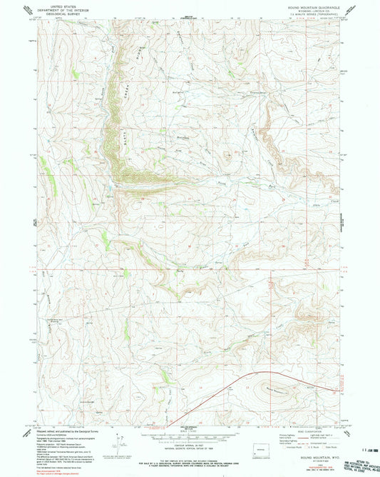 Classic USGS Round Mountain Wyoming 7.5'x7.5' Topo Map Image
