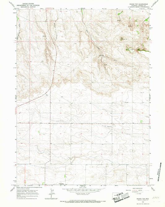 Classic USGS Round Top Wyoming 7.5'x7.5' Topo Map Image