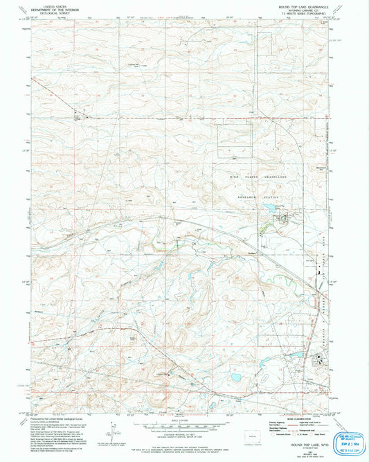Classic USGS Round Top Lake Wyoming 7.5'x7.5' Topo Map Image