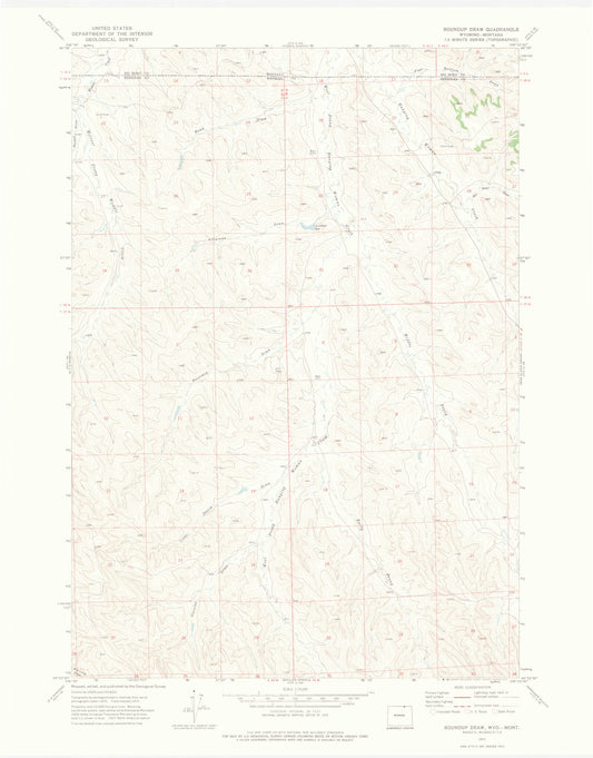 Classic USGS Roundup Draw Wyoming 7.5'x7.5' Topo Map Image