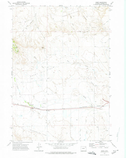 Classic USGS Rozet Wyoming 7.5'x7.5' Topo Map Image