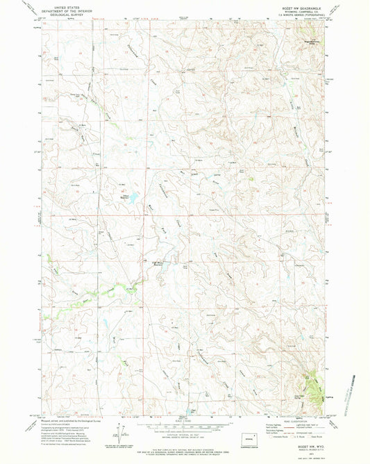 Classic USGS Rozet NW Wyoming 7.5'x7.5' Topo Map Image