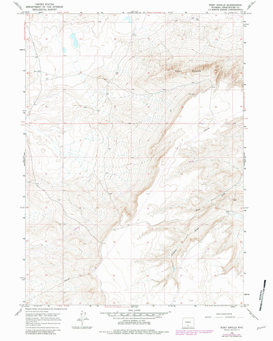Classic USGS Ruby Knolls Wyoming 7.5'x7.5' Topo Map Image