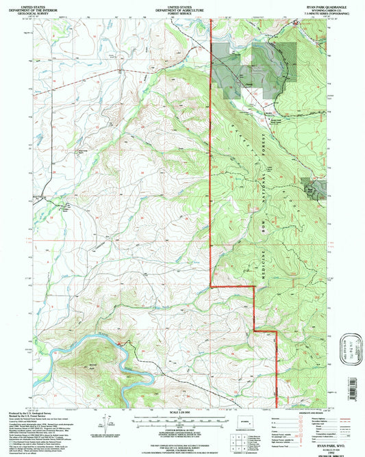 Classic USGS Ryan Park Wyoming 7.5'x7.5' Topo Map Image