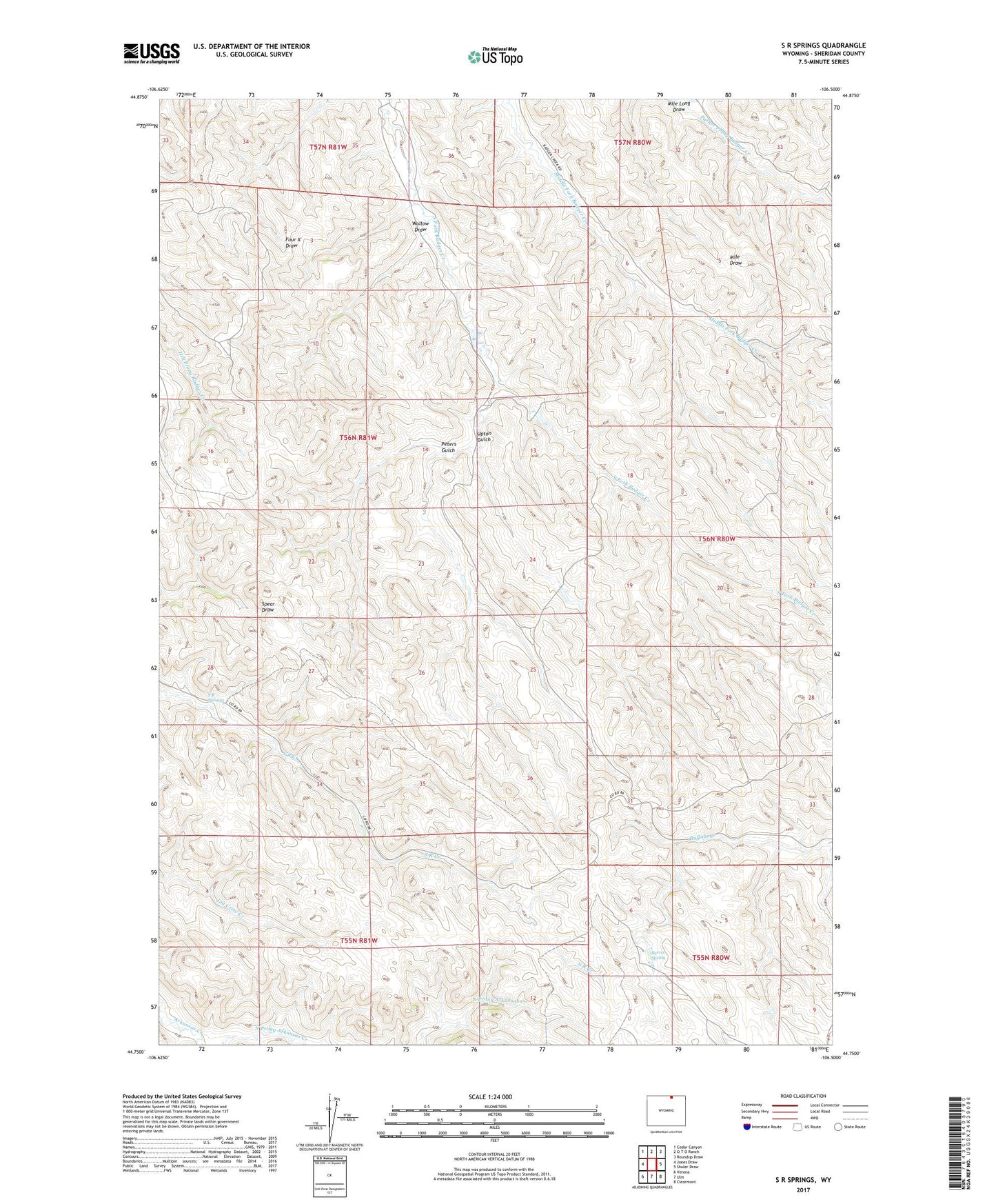 S R Springs Wyoming US Topo Map Image