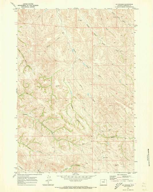 Classic USGS S R Springs Wyoming 7.5'x7.5' Topo Map Image