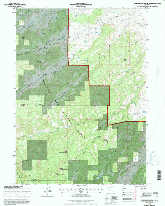 Classic USGS Saddleback Mountain Wyoming 7.5'x7.5' Topo Map Image