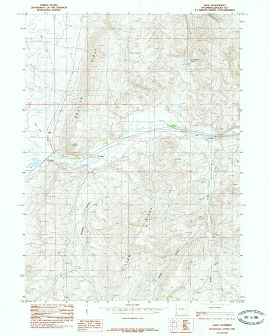 Classic USGS Sage Wyoming 7.5'x7.5' Topo Map Image