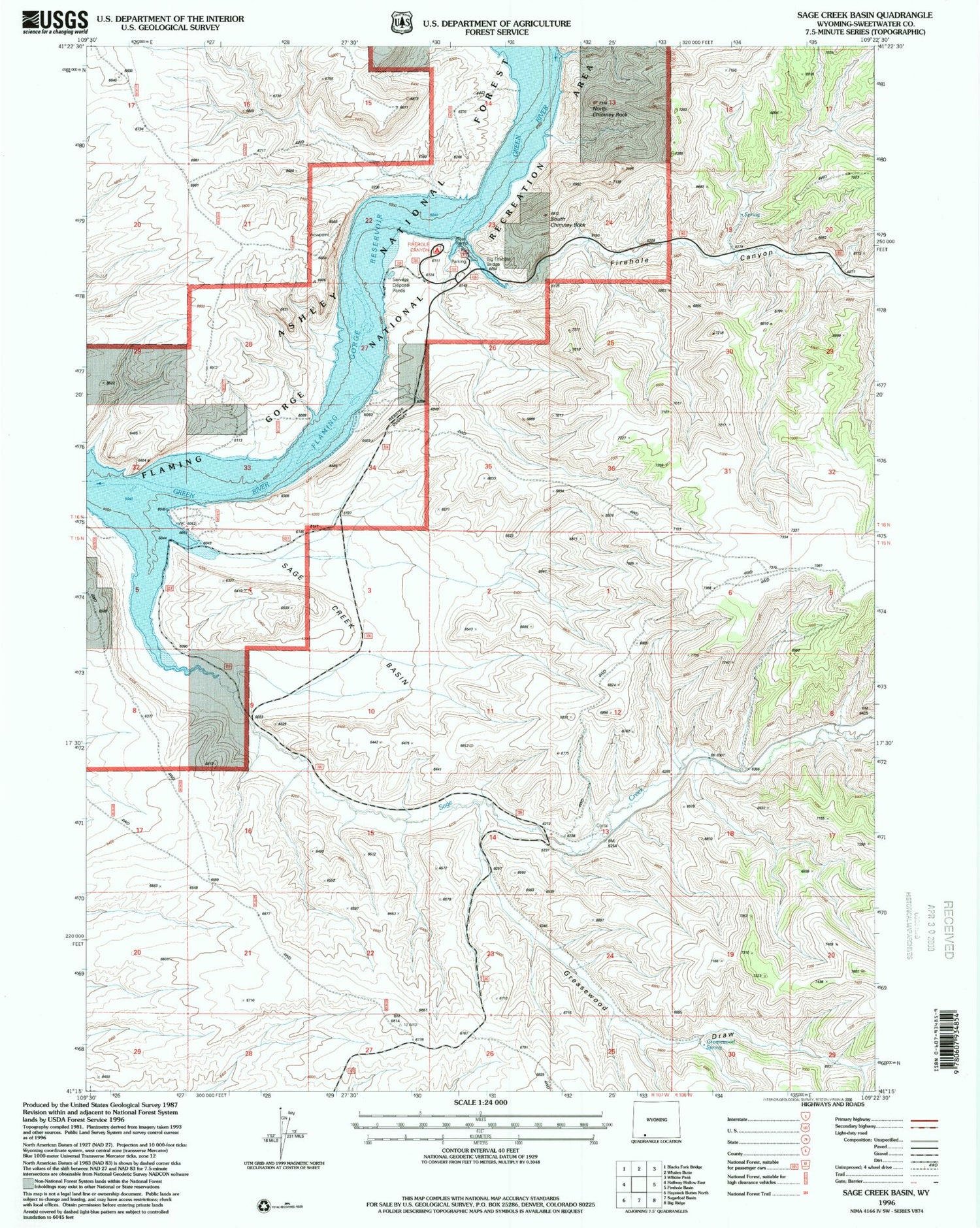 Classic USGS Sage Creek Basin Wyoming 7.5'x7.5' Topo Map Image