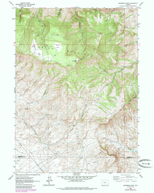 Classic USGS Sagebrush Park Wyoming 7.5'x7.5' Topo Map Image
