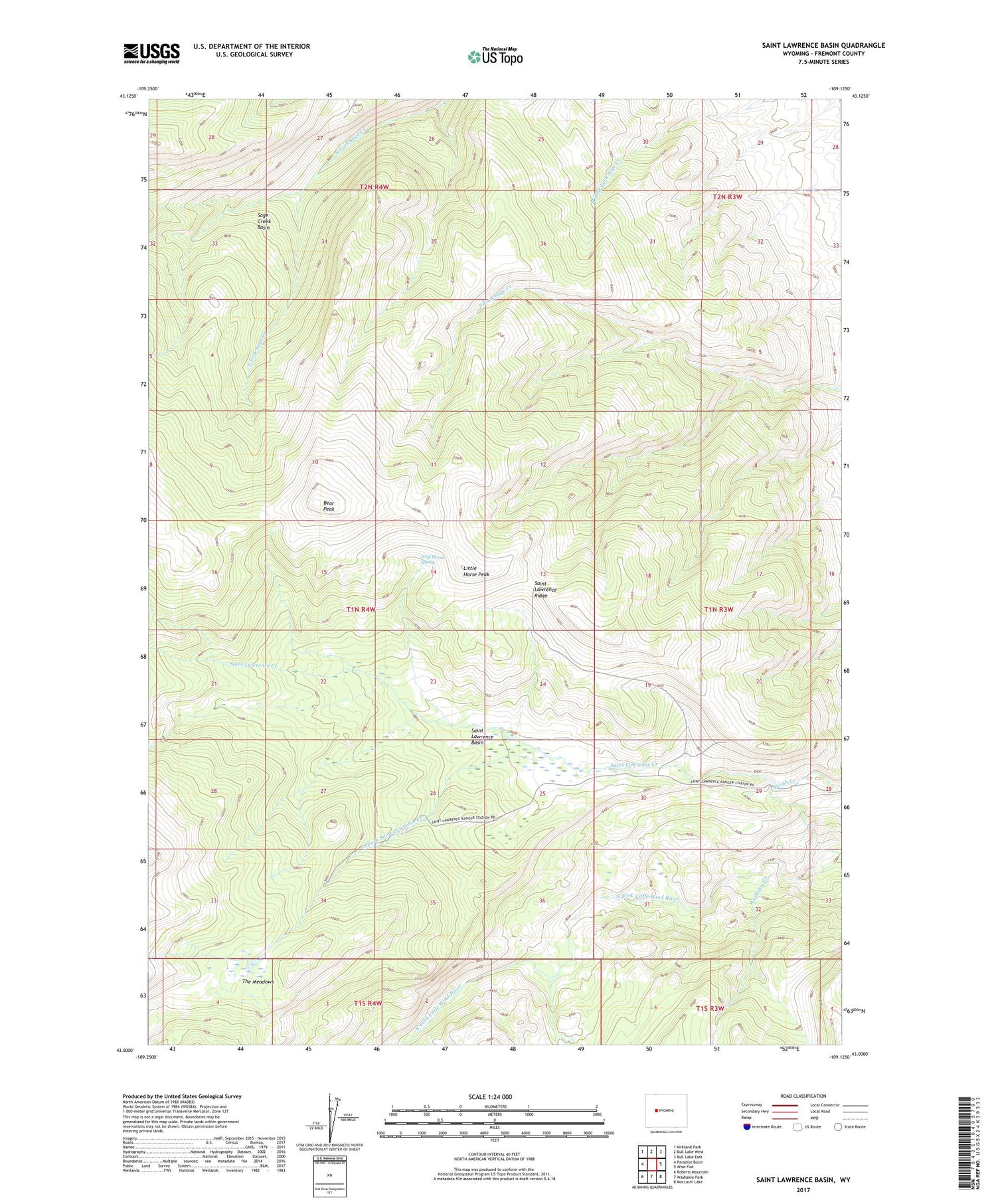 Saint Lawrence Basin Wyoming US Topo Map Image