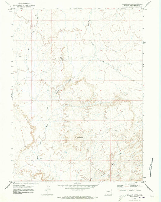 Classic USGS Salazar Butte Wyoming 7.5'x7.5' Topo Map Image
