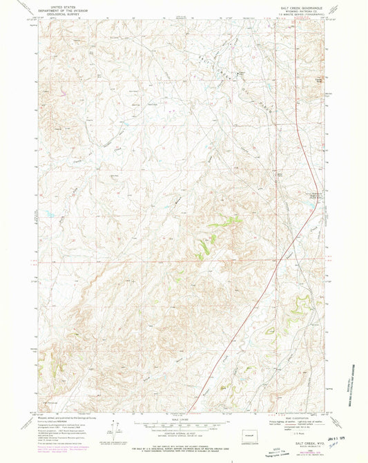 Classic USGS Salt Creek Wyoming 7.5'x7.5' Topo Map Image