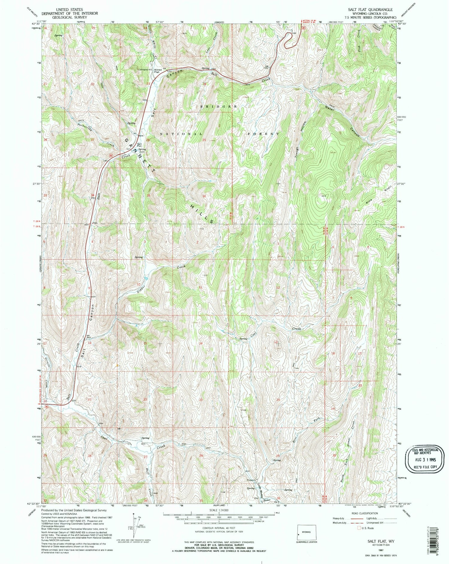 Classic USGS Salt Flat Wyoming 7.5'x7.5' Topo Map Image