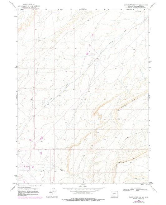 Classic USGS Sand Butte Rim NW Wyoming 7.5'x7.5' Topo Map Image