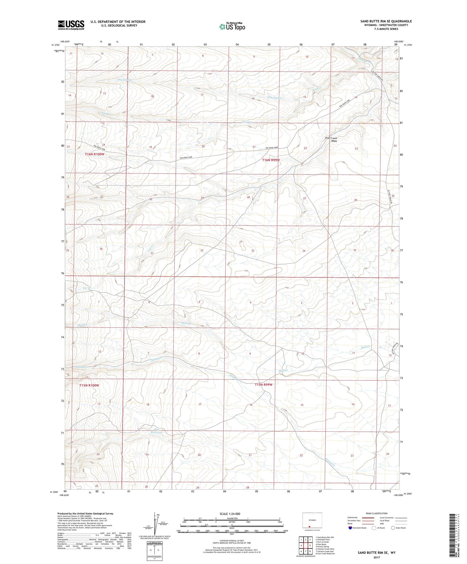 Sand Butte Rim SE Wyoming US Topo Map Image