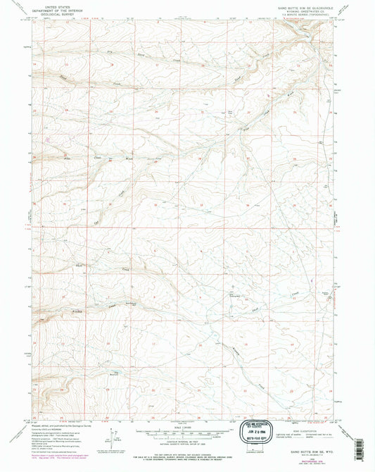 Classic USGS Sand Butte Rim SE Wyoming 7.5'x7.5' Topo Map Image