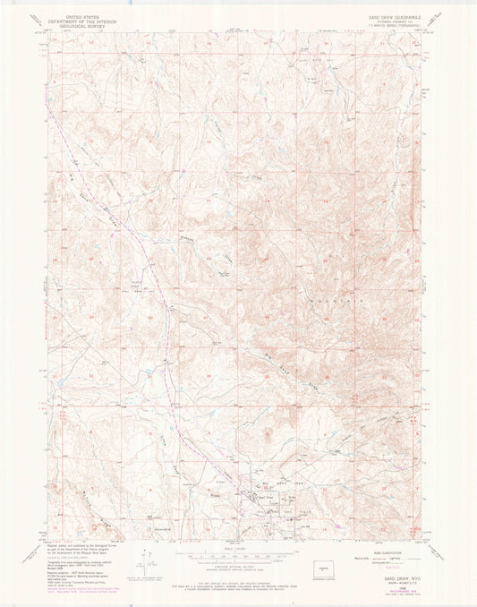 Classic USGS Sand Draw Wyoming 7.5'x7.5' Topo Map Image