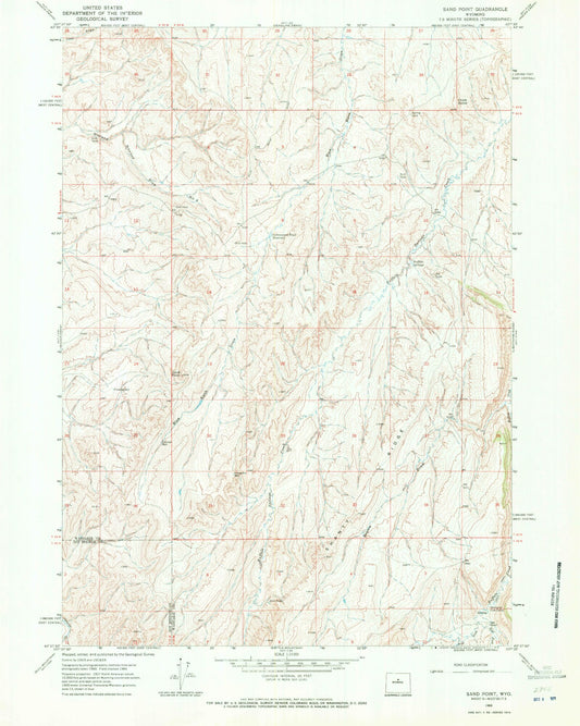 Classic USGS Sand Point Wyoming 7.5'x7.5' Topo Map Image