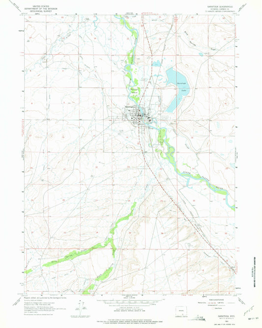 Classic USGS Saratoga Wyoming 7.5'x7.5' Topo Map Image