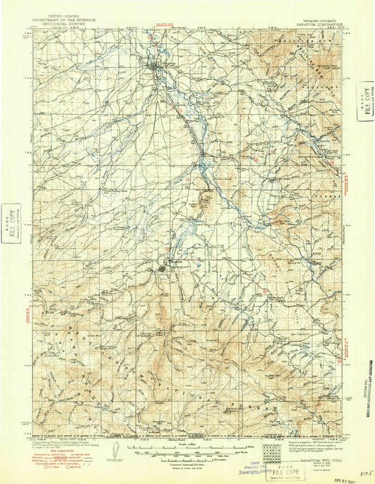 Historic 1939 Saratoga Wyoming 30'x30' Topo Map Image