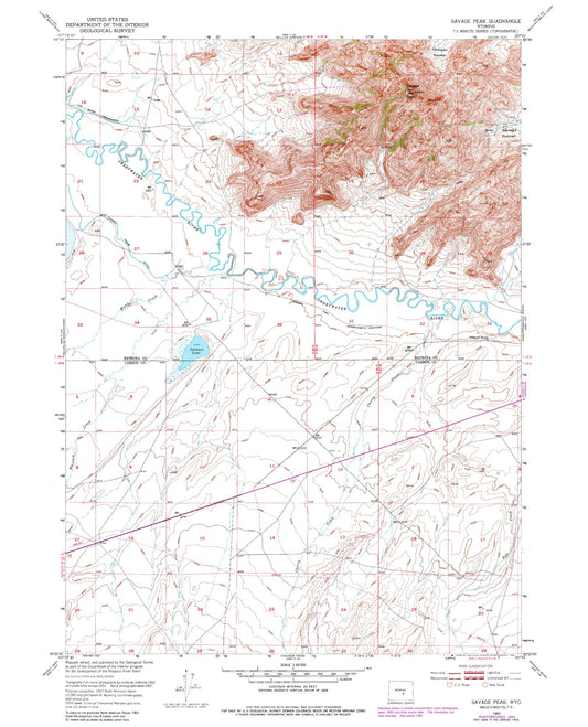Classic USGS Savage Peak Wyoming 7.5'x7.5' Topo Map Image