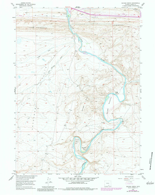 Classic USGS Savage Ranch Wyoming 7.5'x7.5' Topo Map Image