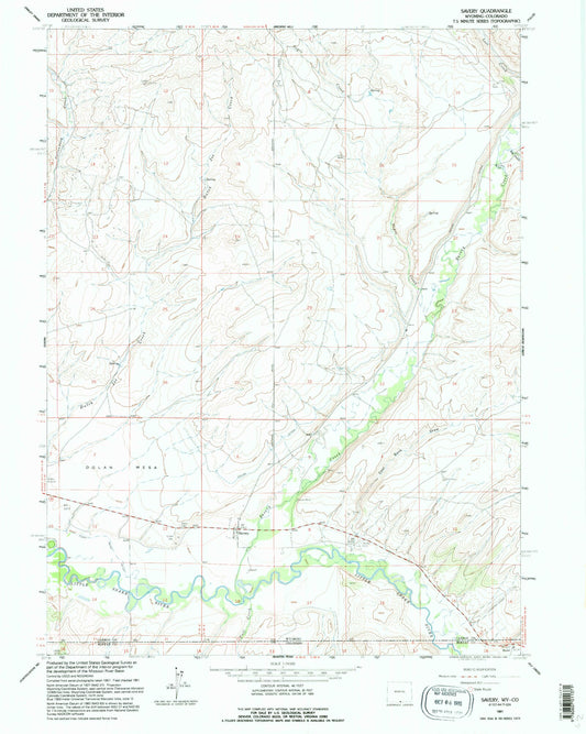 Classic USGS Savery Wyoming 7.5'x7.5' Topo Map Image