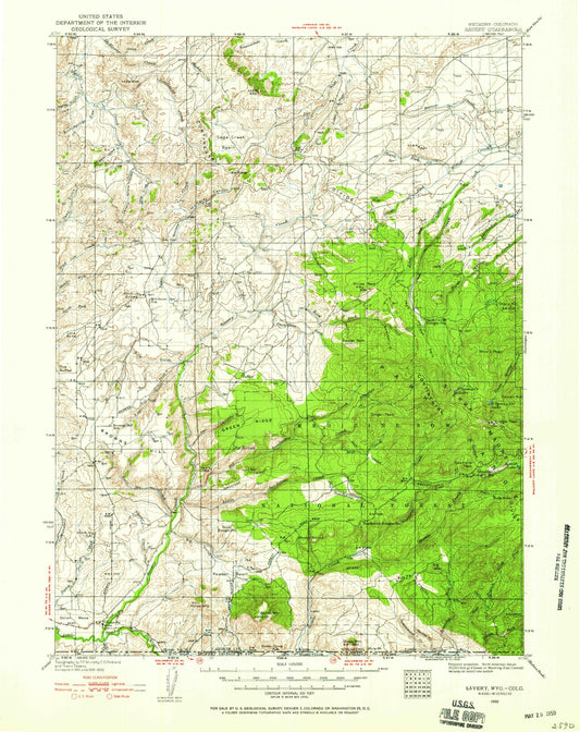 Historic 1932 Savery Wyoming 30'x30' Topo Map Image