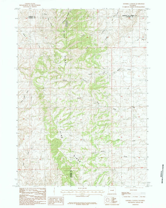Classic USGS Sawmill Canyon Wyoming 7.5'x7.5' Topo Map Image