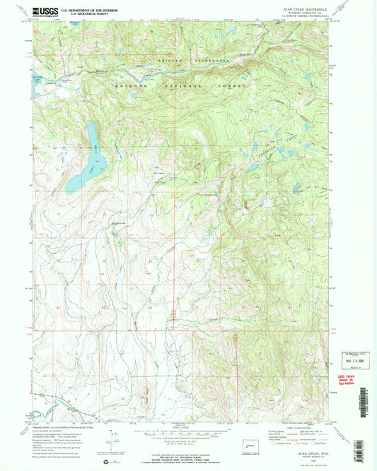 Classic USGS Scab Creek Wyoming 7.5'x7.5' Topo Map Image