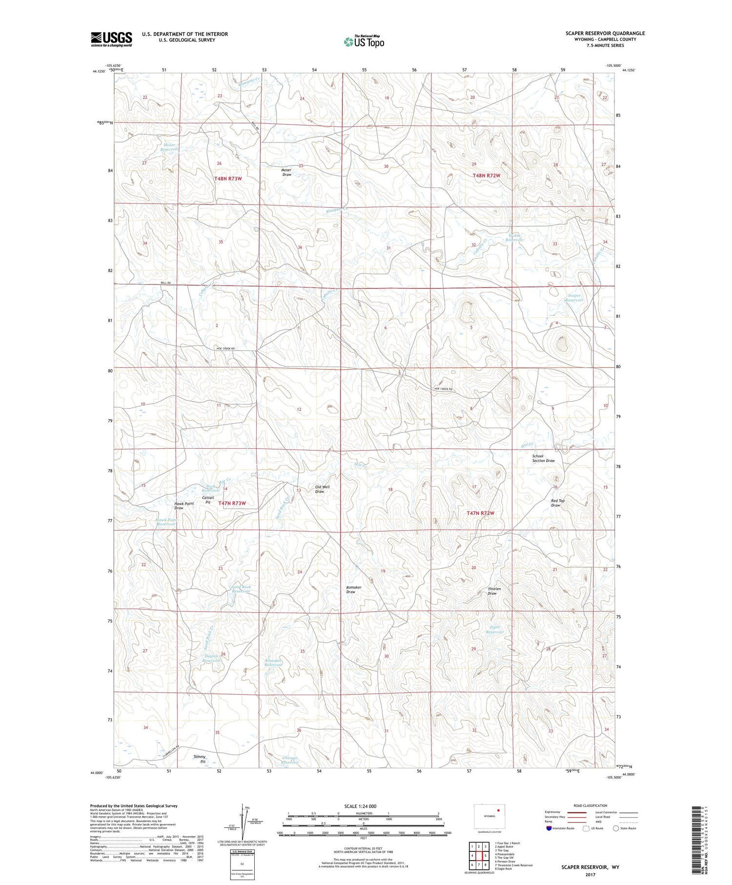 Scaper Reservoir Wyoming US Topo Map Image