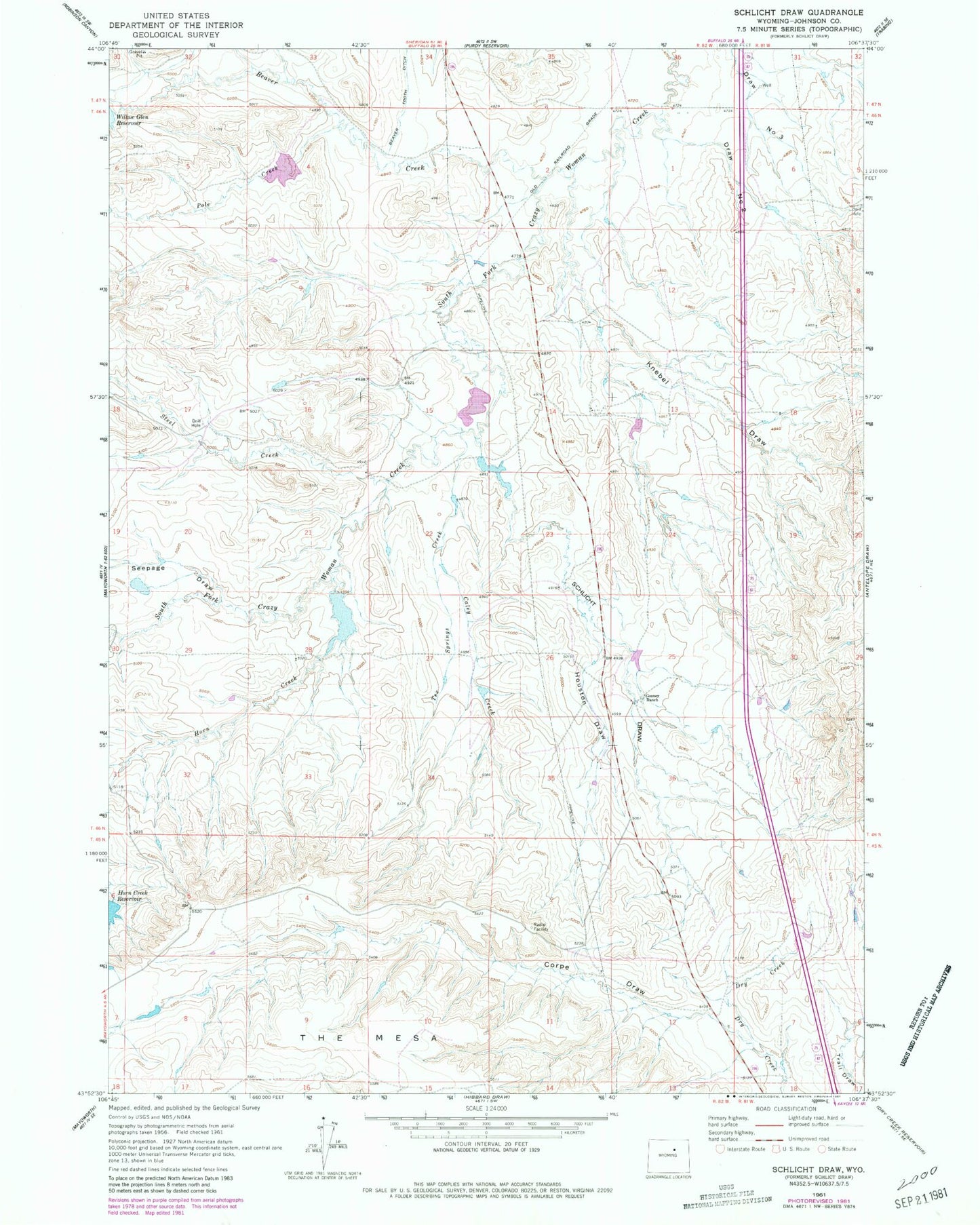 Classic USGS Schlicht Draw Wyoming 7.5'x7.5' Topo Map Image