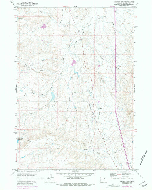 Classic USGS Schlicht Draw Wyoming 7.5'x7.5' Topo Map Image