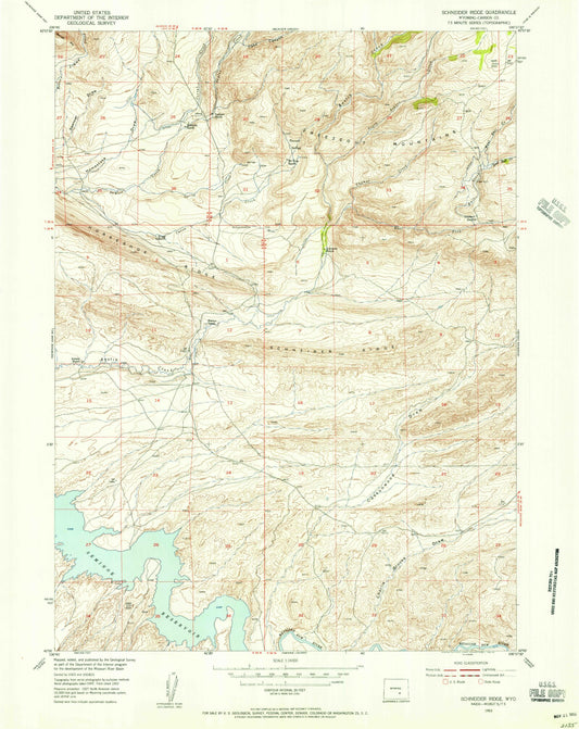 Classic USGS Schneider Ridge Wyoming 7.5'x7.5' Topo Map Image