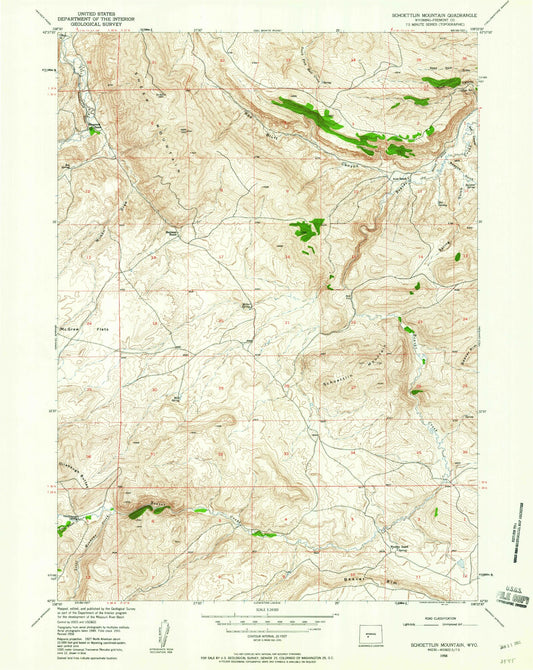 Classic USGS Schoettlin Mountain Wyoming 7.5'x7.5' Topo Map Image